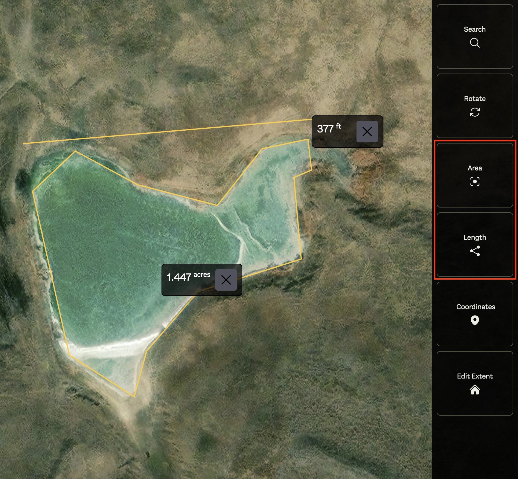 Maps - Measure Area and Length Tool