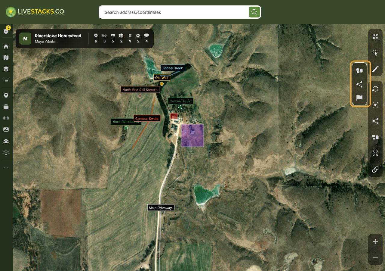 The map's Draw tool submenu open in the top-right controls, showing Poly, Line and Point shape options, ringed/highlighted.