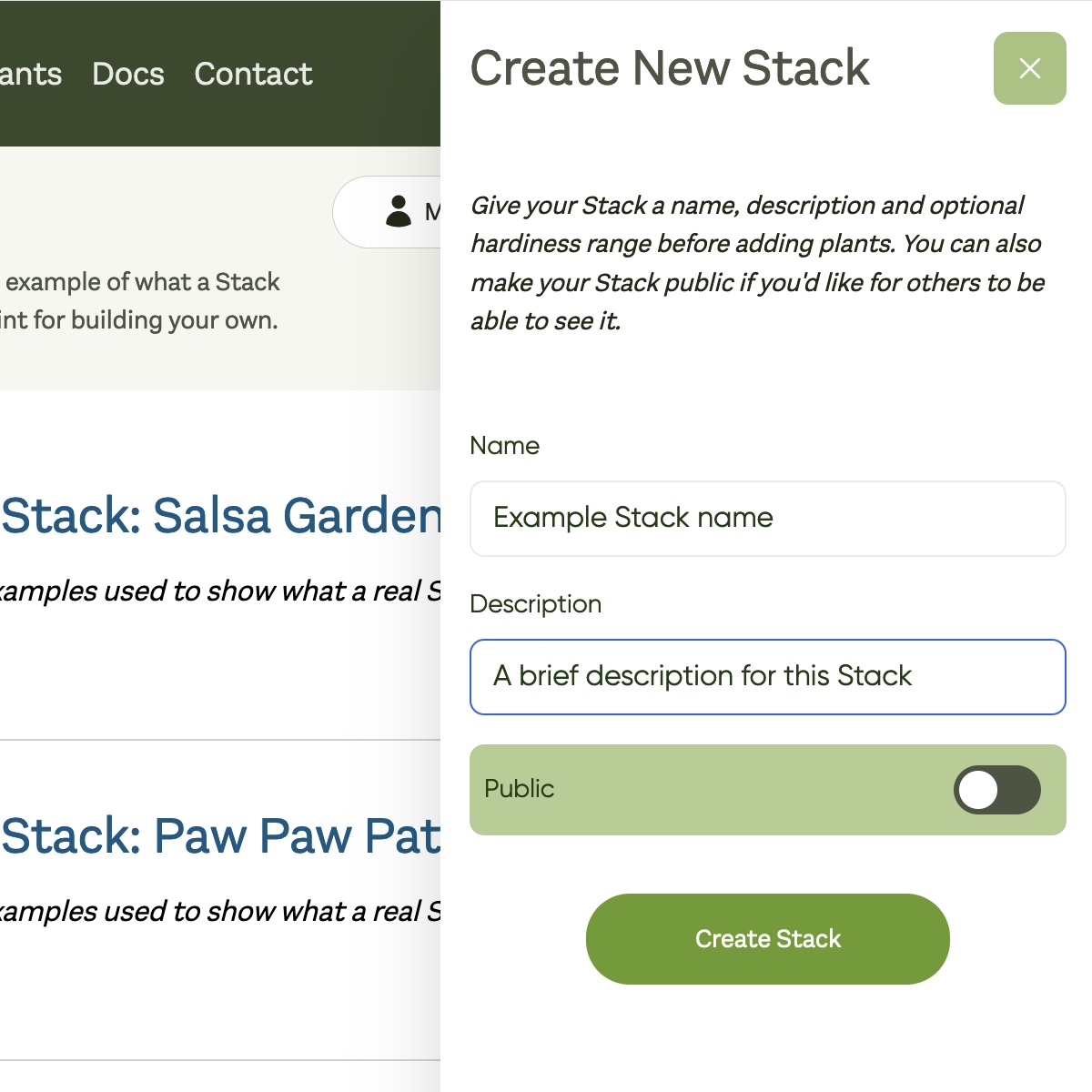 Stack - Create form