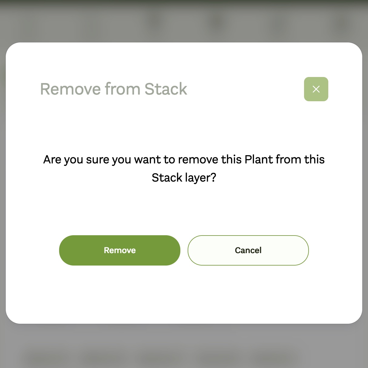 Stack - Confirm remove Plant